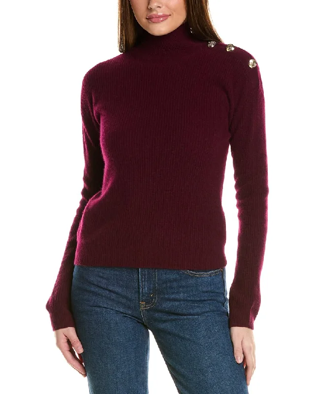 Bruno Magli Rib Button Shoulder Mock Nek Cashmere Sweater Wool sweaters