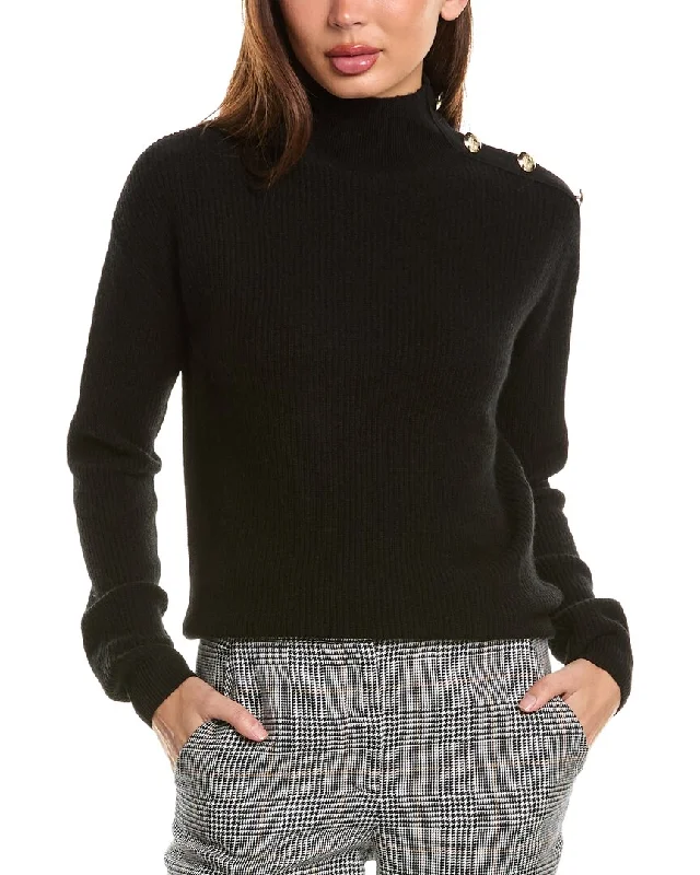 Bruno Magli Rib Button Shoulder Mock Nek Cashmere Sweater Cozy knit sweaters for winter