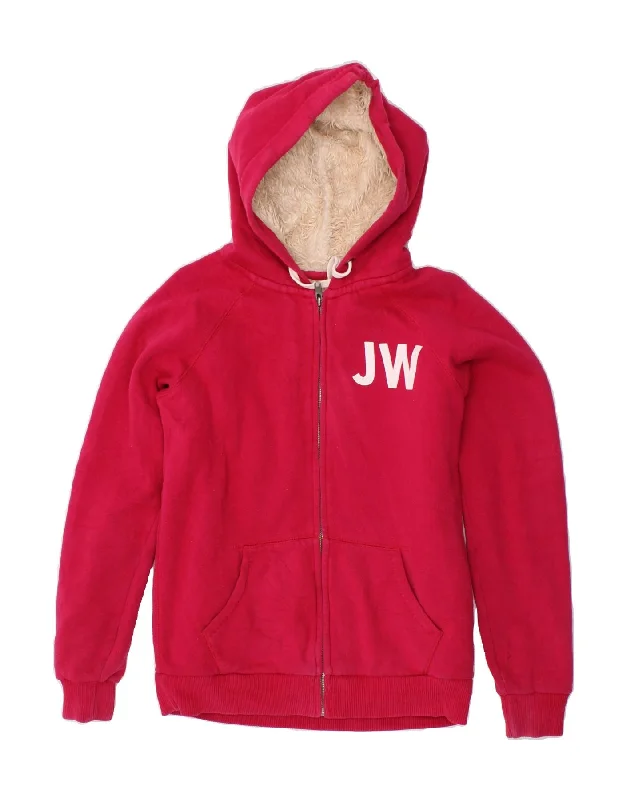 JACK WILLS Womens Graphic Zip Hoodie Sweater UK 10 Small Pink Cotton Women's fashion sweaters sale