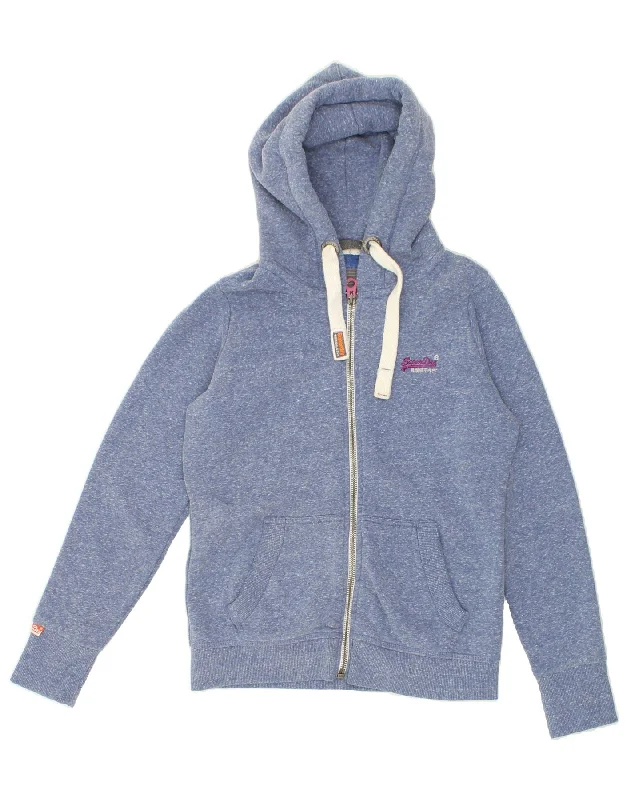 SUPERDRY Womens Zip Hoodie Sweater UK 16 Large Blue Flecked Cotton Boho-style sweaters