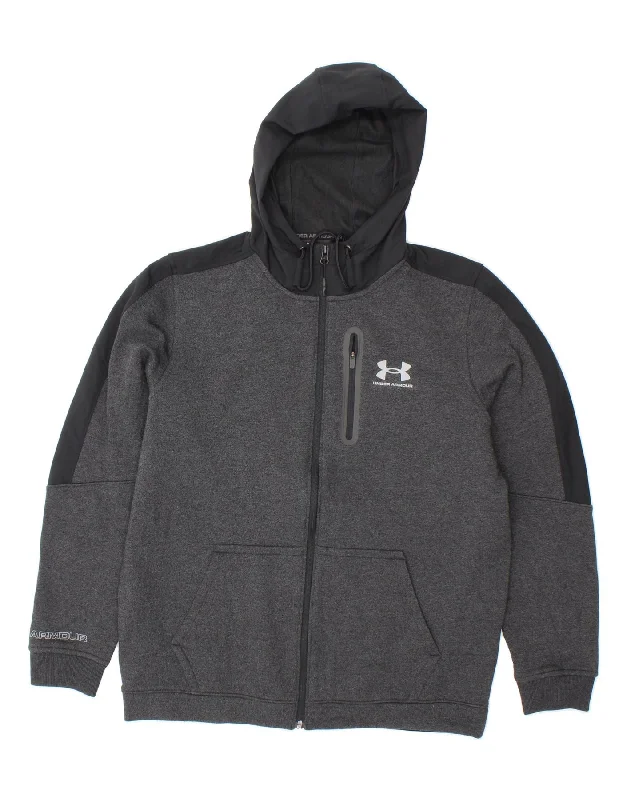 UNDER ARMOUR Womens Graphic Zip Hoodie Sweater UK 16 Large Grey Cotton sweaters