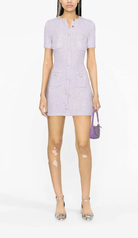 CRYSTAL-EMBELLISHED BUTTON MINI DRESS IN LILAC Revolve mini dresses