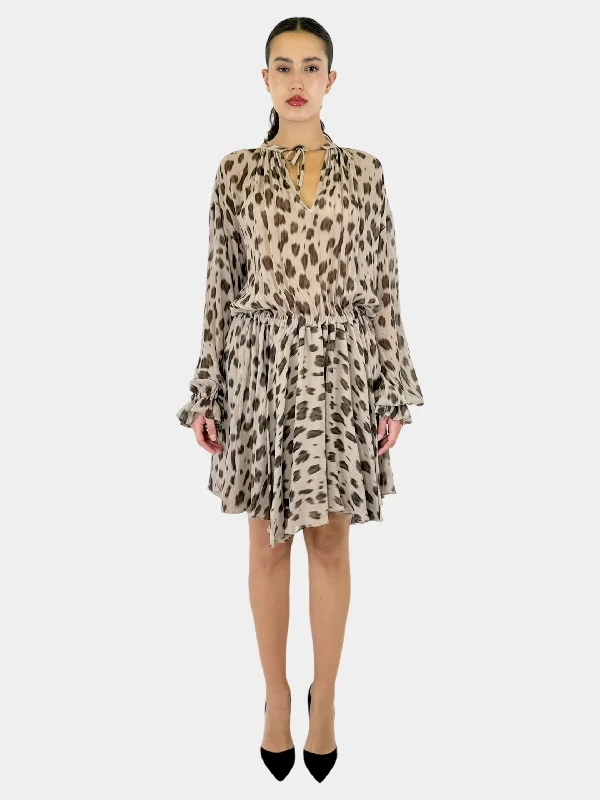 Elliana Leopard Dress - Size M Ruffled mini dresses