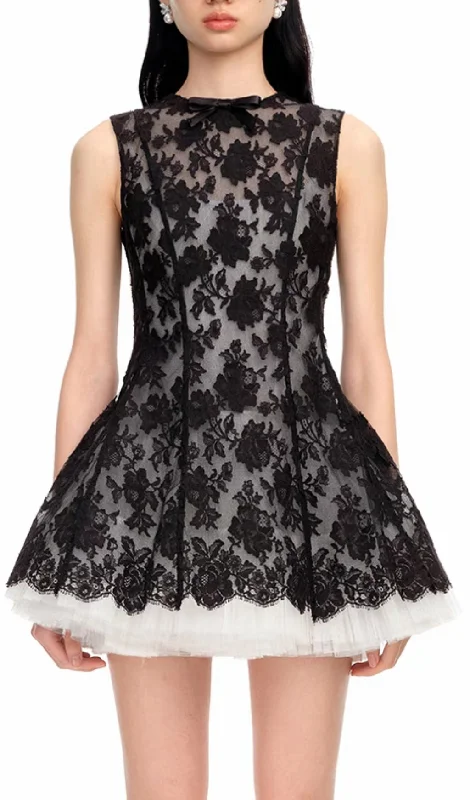 LACE SLEEVELESS MINI DRESS IN BLACK Women's mini dresses