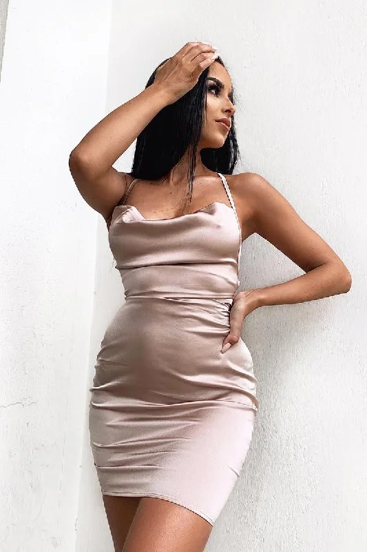 Nude Satin Lace Up Bodycon Mini Dress - Sira Flowy mini dresses