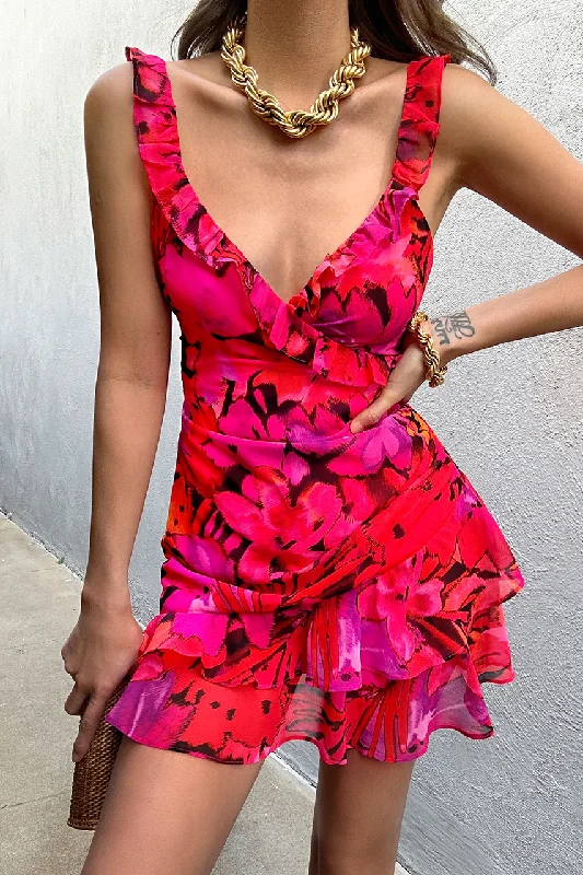 ROMELLY MINI DRESS - PINK FLORAL Edgy mini dresses