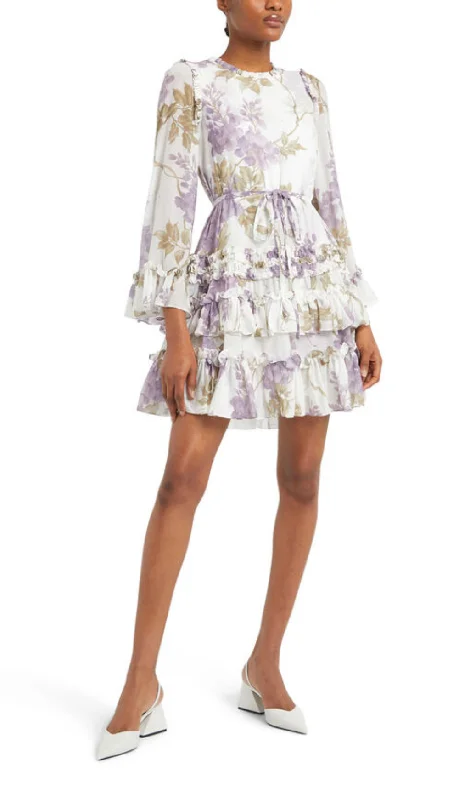 WISTERIA CHIFFON PRINTED ROUND NECK MINI DRESS Must-have mini dresses for this season