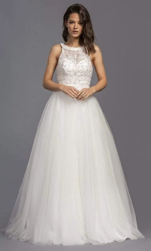 Aspeed Bridal - L2144 Halter Beaded Tulle A-Line Gown Chic Wedding Gown