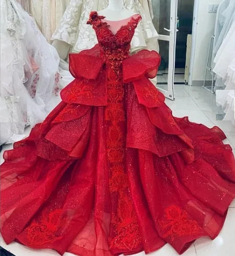 G120, Wine Red Embroidery Princess Big ball Gown (SIZE ALL)pp Mermaid Lace Gown