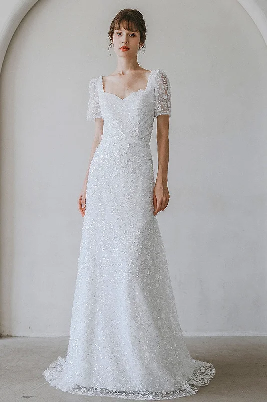 Sheath-Column Sweep-Brush Train Lace Wedding Dress CW3057 A-line Bridal Dress