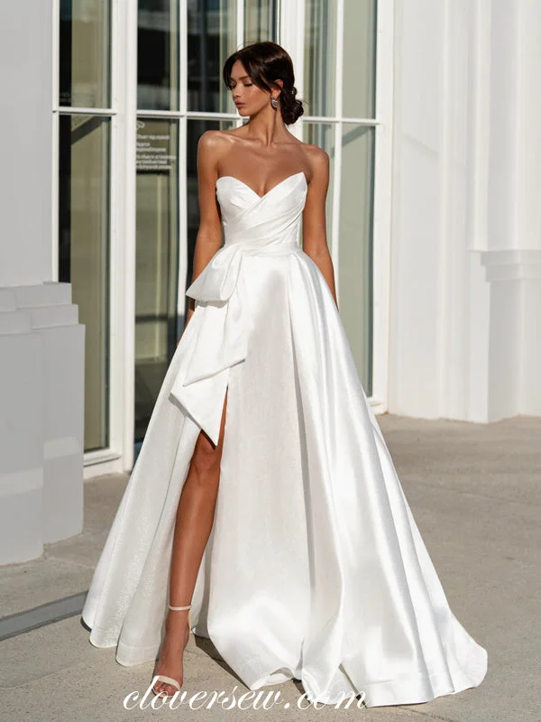 White Satin Strapless A-line Elegant Simple Wedding Dresses, CW0337 Elegant Bridal Gown