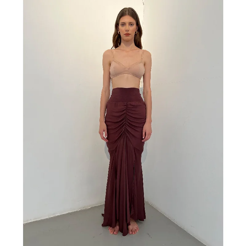 Oxblood Brown Modal Panel Skirt Satin unclassified skirts