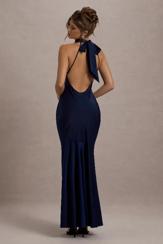 Amelita | Navy Satin Cowl-Neck Fishtail Maxi Dress Forever 21 maxi dresses