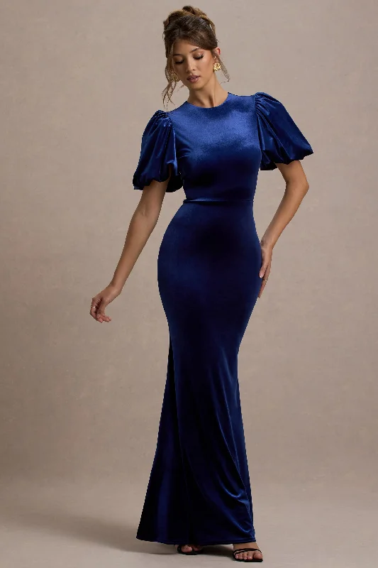 Ashlin | Navy Velvet Puff-Sleeve Maxi Dress Summer party maxi dresses