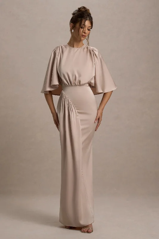 Cinder | Champagne Satin Gathered Maxi Dress Denim maxi dresses