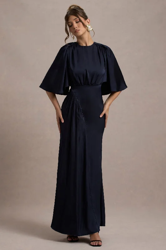 Cinder | Navy Satin Gathered Maxi Dress Y2K maxi dresses