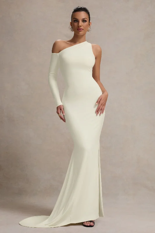 Contradiction | Cream One-Sleeve Asymmetric Maxi Dress Silk maxi dresses