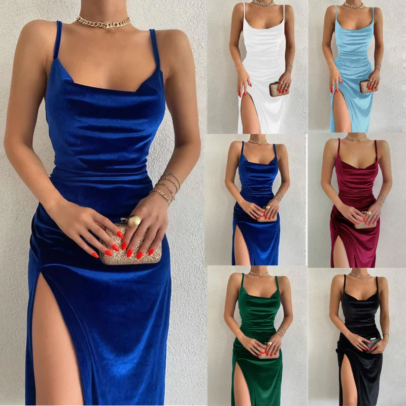 Festive Cheer Velvet Charming Slit Midi Dress Chiffon midi dresses