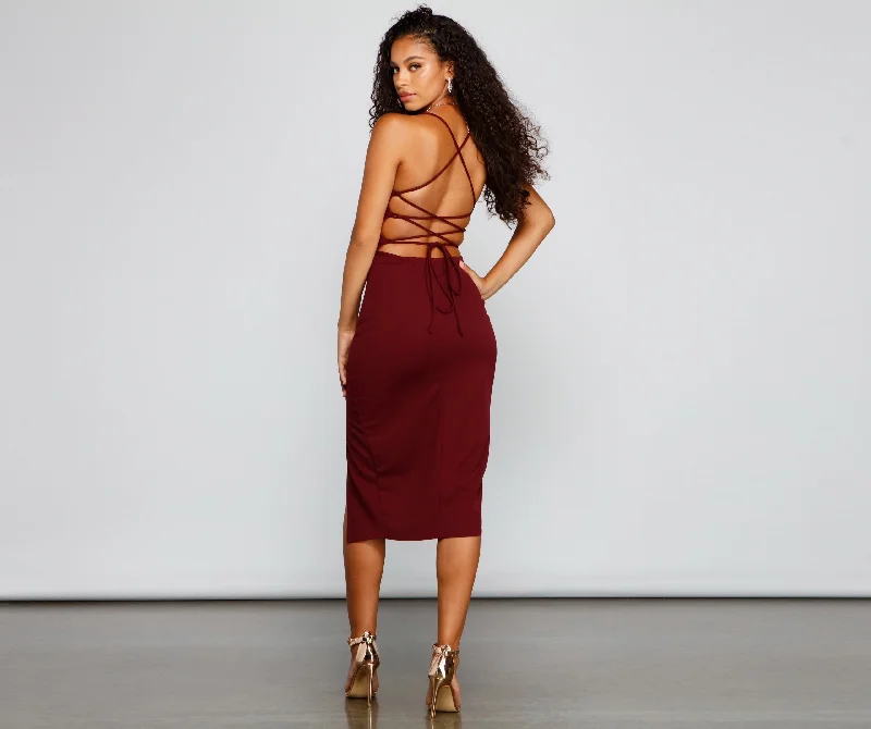 Henley Formal Stylish Lace-Up Midi Dress Off-shoulder midi dresses