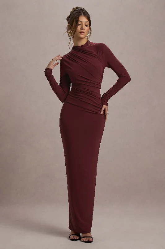 Hespera | Port High-Neck Long-Sleeve Gathered Maxi Dress Casual maxi dresses