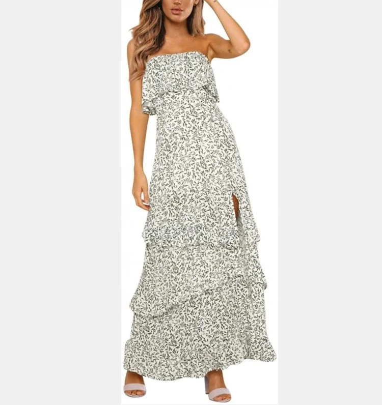 Naiza Strapless Floral Maxi Dress - Sand Chiffon maxi dresses