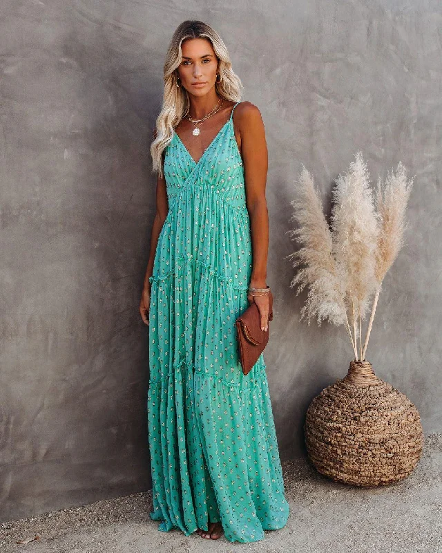 Odessa Metallic Detailed Maxi Dress - Teal Chic maxi dresses