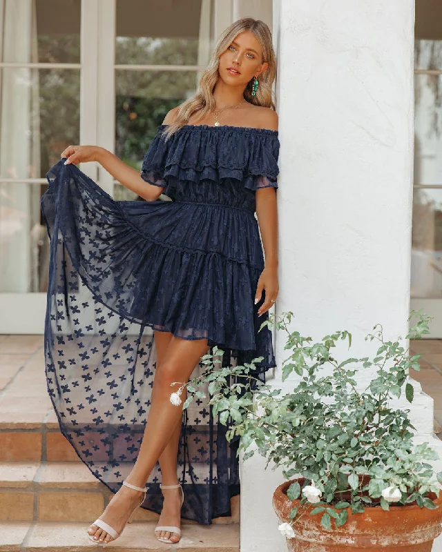 Panache Off The Shoulder High Low Maxi Dress - Navy Fall maxi dresses