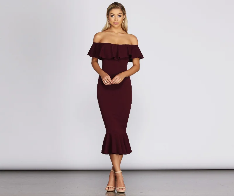 Ready And Stylish Ruffled Midi Dress Winter midi dresses