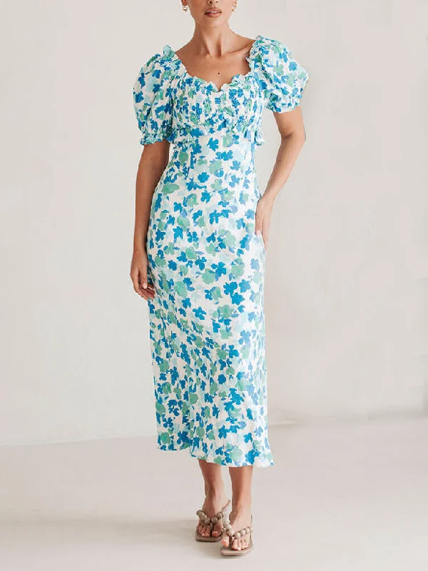 Summer Fresh Floral Charming Off-Shoulder Midi Dress Ruffled midi dresses