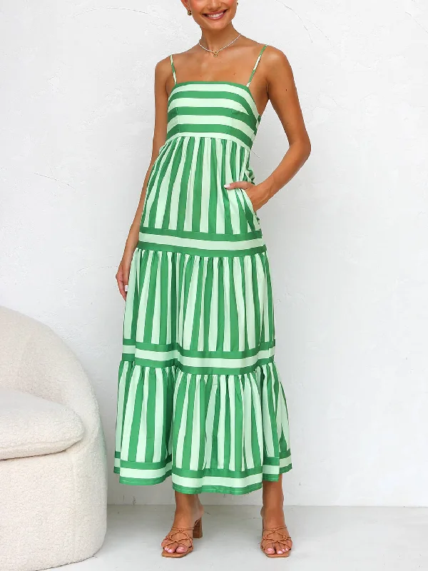 Suspender Open Back Striped Graceful Positioning Print Pocket Midi Dress Revolve midi dresses