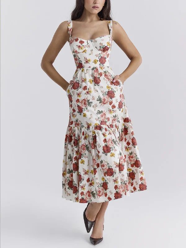 Sweet Spicy Style Charming Floral Backless Midi Dresses H&M midi dresses