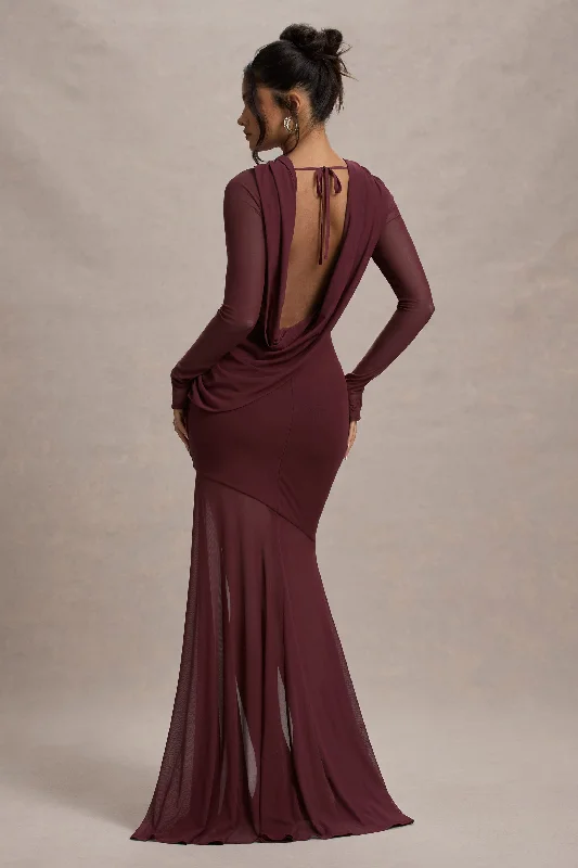 Tigerlily | Port Mesh Long-Sleeve Open-Back Maxi Dress Glamorous maxi dresses