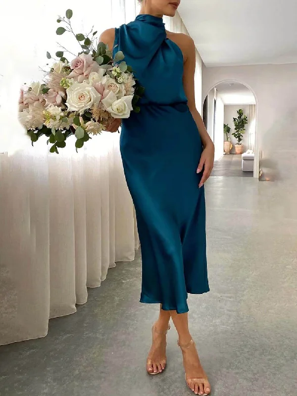 Unique Bridesmaid Sleeveless Charming High Neck Midi Dresses Edgy midi dresses