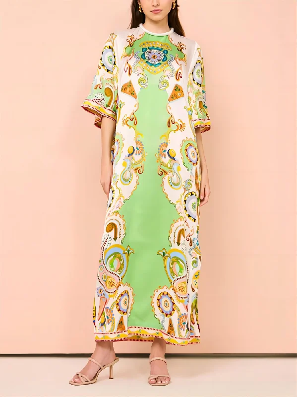 Unique Cashew Floral Charming Print Loose Midi Dress Chic midi dresses