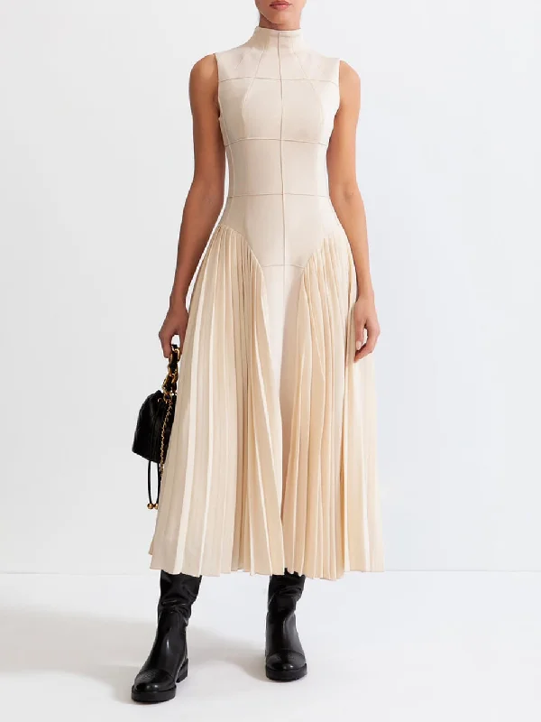 Unique Pleated Paneled Charming Sleeveless Midi Dress Wedding guest midi dresses