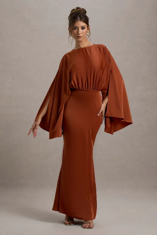 Zuzanna | Rust Draped Maxi Dress With Cape Sleeves Best maxi dresses for tall women