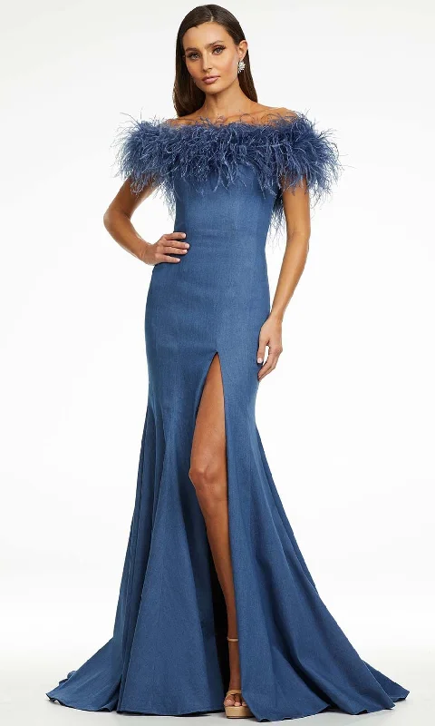 Ashley Lauren - 11122 Off Shoulder Denim Trumpet Gown Glamorous party dresses