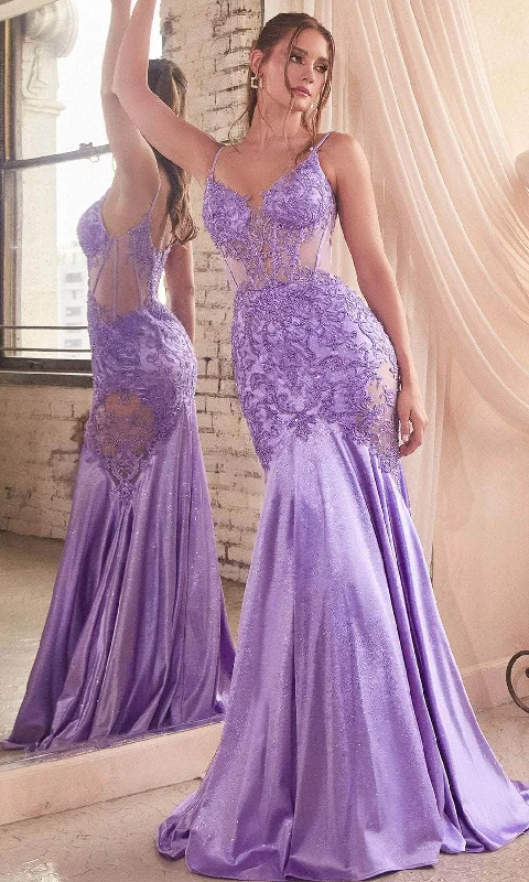 Cinderella Divine CDS470 - Evening Dress with Beaded Illusion Appliques Garden party dresses