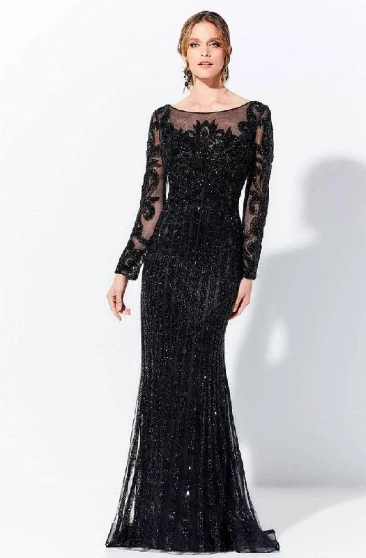 Ivonne D - 120D11 Embellished Illusion Bateau Neck Long Gown - 1 pc Black In Size 10 Available Fashion-forward party dresses