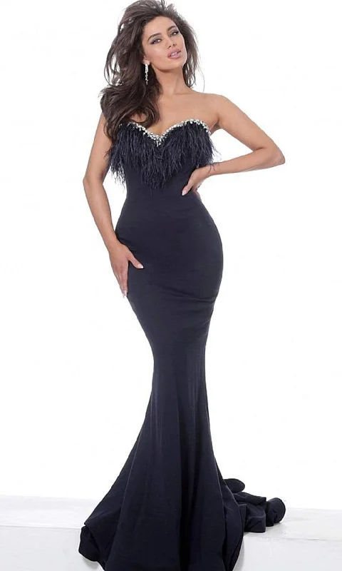 Jovani - 63892 Strapless Feather-Fringed Long Mermaid Gown Ruffled party dresses