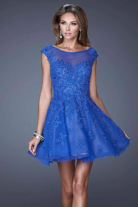 La Femme - Bateau Lace A-Line Cocktail Dress 20591 - 1 pc Electric Blue In Size 0 Available Sexy party dresses