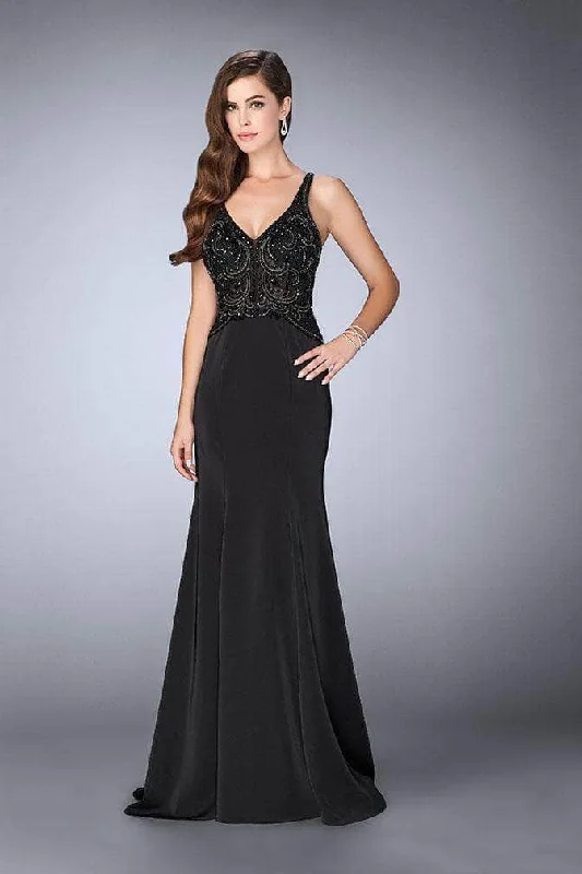 La Femme - V-Neck Cutout Back Evening Gown 23909SC Girls' party dresses