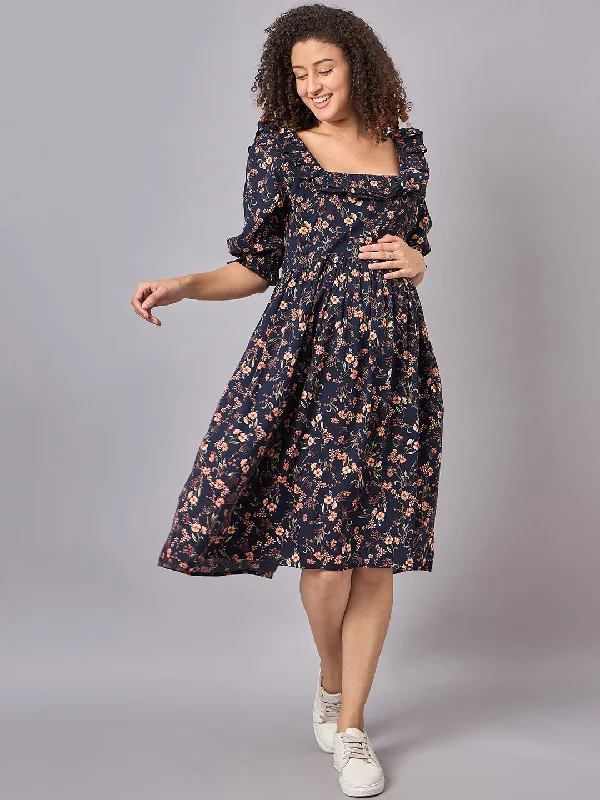 Blue Floral Maternity and Nursing Dress Luxury floral dresses