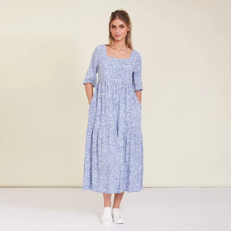 Delta Dress (Blue Floral) Comfortable floral dresses for everyday wear