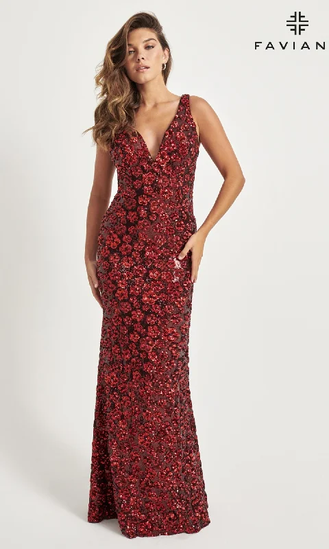 Sequin-Floral Faviana Long Prom Dress 11038 Boohoo floral dresses