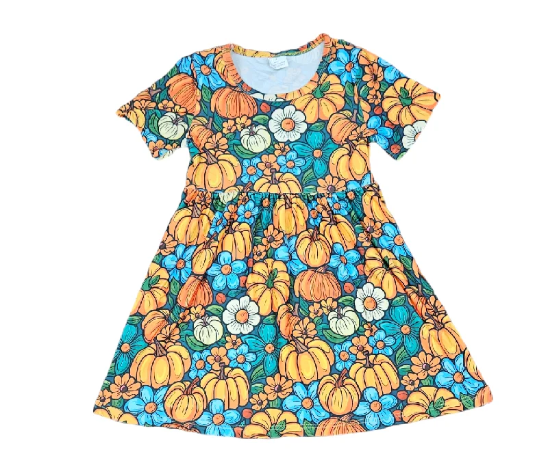 Floral Pumpkin Short Sleeve Milk Silk Dress Versatile floral dresses for all occasions