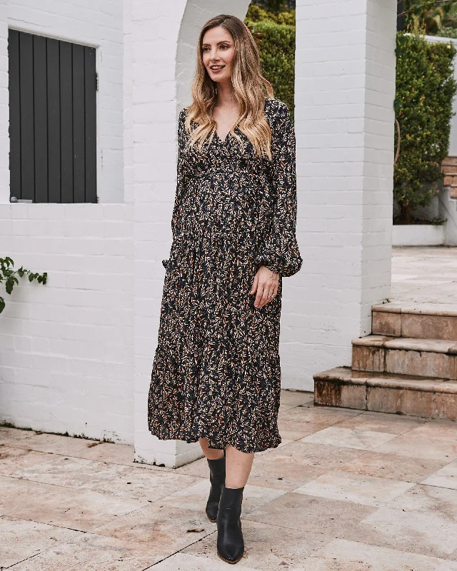 Lauren Maternity V Neck Floral Dress In Navy New Year's Eve floral dresses