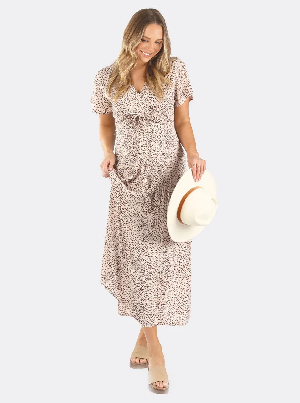 Isabella Beige Leopard Print Maternity & Nursing Wrap Dress Best floral dresses for curvy figures