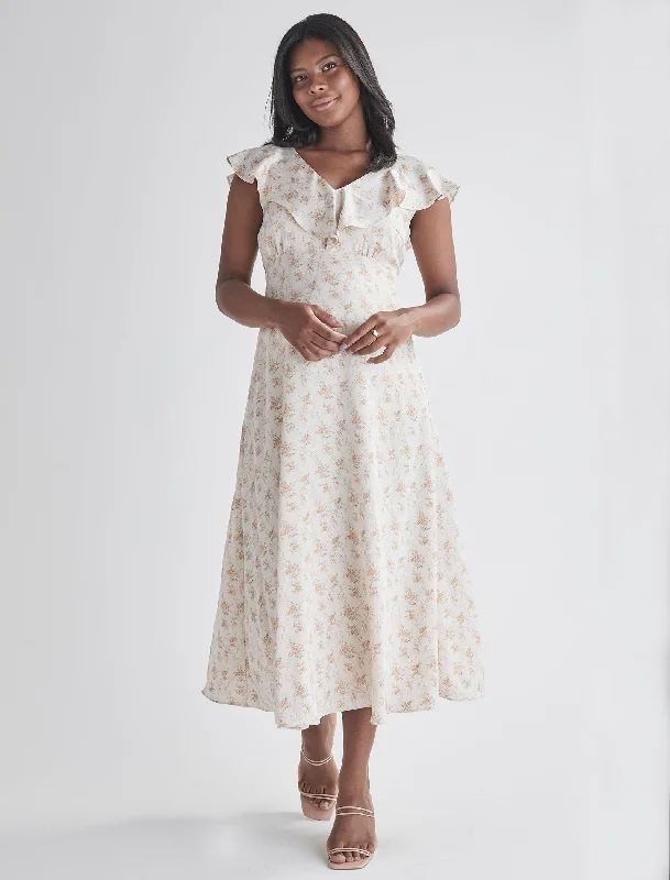 Mika Maternity Ruffle Dress in Cream Floral Silky Smocked floral dresses