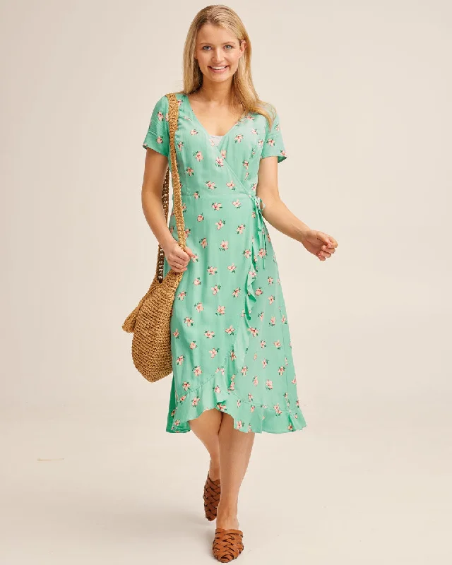 Ruffle Nursing Wrap Dress - Green Floral Boohoo floral dresses